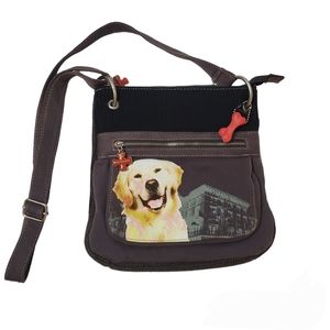 Fuzzy Nation Golden Retreiver Mixed Media Crossbody Bag Faux Fur Lining